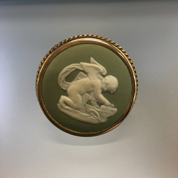 Wedgwood Cameo Cupid Brooch, Green Wedgwood Angel… - image 2