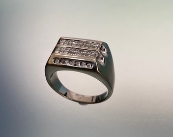 Vintage 14k White Gold Diamond Statement Ring - Size 12