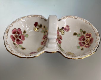 Zsolnay Porcelain Double Trinket Bowl: Hungarian Floral Candy Dish