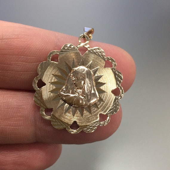 Vintage 10k Gold Virgin Mary Pendant 10k Gold Mado