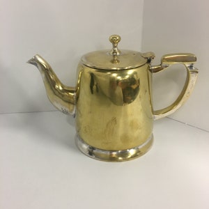 Vintage French Art Deco Silver Plated Tea Pot, Art Deco Brass Tea Pot