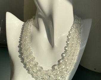 Vintage Crystal Triple Strand Choker: Adjustable Retro Costume Jewelry