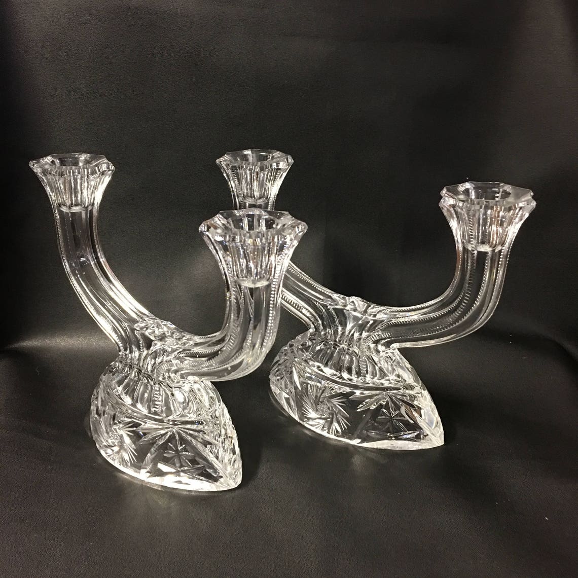 Pair of Double Candle Holders Crystal Double Candle Holders Etsy