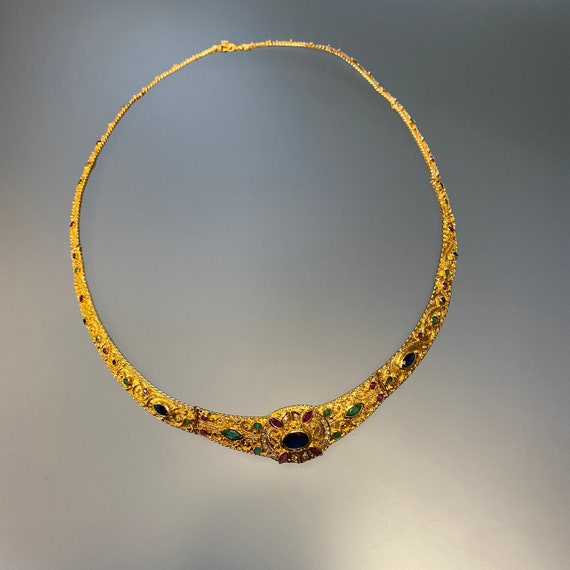 Vintage 18k Gold Collar Necklace Gem 