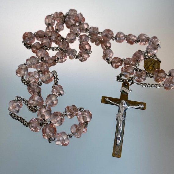 Vintage Pink Crystal Rosary FRENCH ROSARY Beads F… - image 1