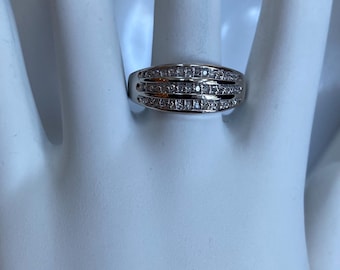 Diamond Ring Three Row Diamond Wedding Band 10k White Gold .30 TCW