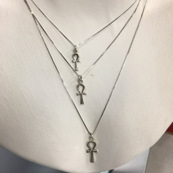 Sterling Silver Egyptian Ankh Cross Pendant: Life Loop Key (7/8