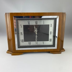 Smiths Art Deco Mantel Clock Mantle Clock Wood Rectangular Case Retro Swiss 8 Day Alarm Clock Vintage Alarm Clock Swiss Made Not Working