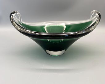 Vintage Flygsfors Glasbruk Art Glass Bowl: Coquille Series, Paule Kedelv Design Scandinavian art glass bowl