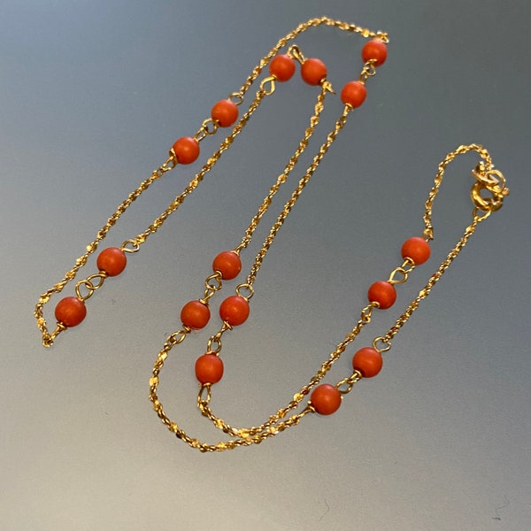 Collar de coral vintage 18k amarillo oro vintage italian coral chain 16 pulgadas choker coral chain