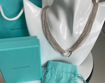Tiffany Co Sterling Silver Multi Strand Mesh Open Heart Toggle Necklace 17 In Vintage Tiffany