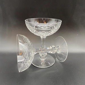 Dos copas de champán Lubin Annette de VAL ST LAMBERT, copas para sorbete, copas de cristal con corte en abanico entrecruzado, copas de cristal con tallo.