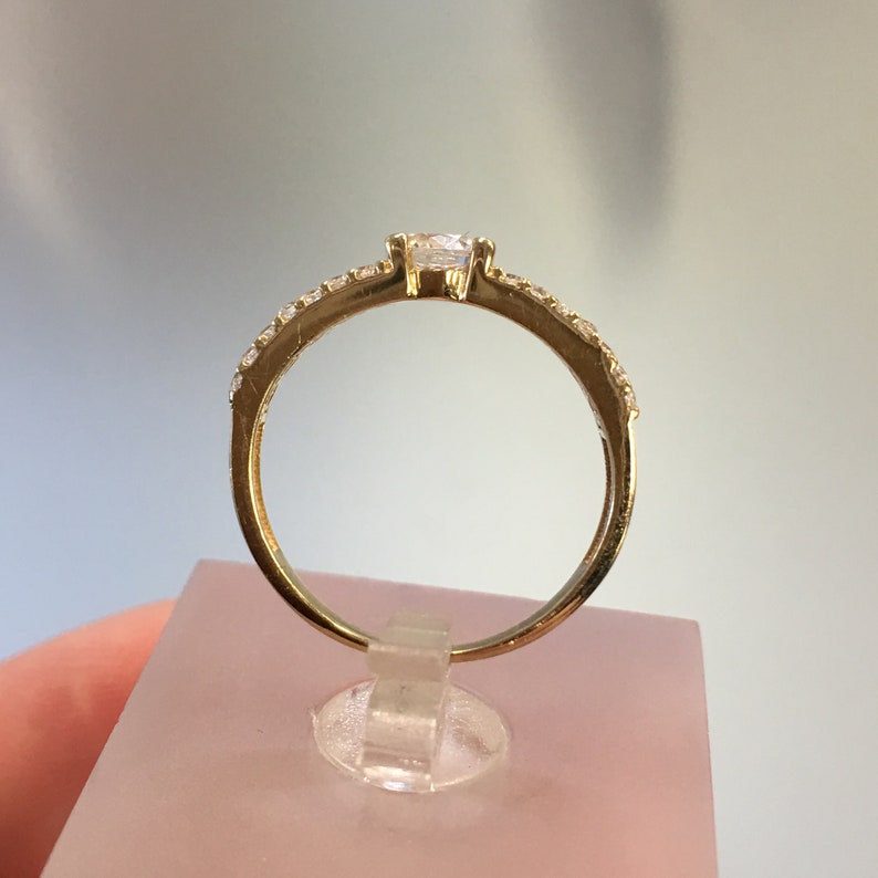 Stackable Rings Gold CZ Wedding Band Wedding Band Triple Line CZ \u2018s Gold Ring Vintage Semi Eternity Engagement Ring in 10k Yellow Gold