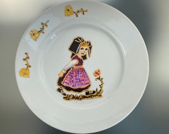 Philippe Deshoulieres Plate Limoges France Hand Painted Enamel Plate Dutch Girl Floral Wall Plate Cabinet Plate Little Girls Room Decor