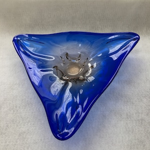 Vintage Murano Art Glass Bowl: Blue Rose Sommerso, Mid Century Venetian Glass