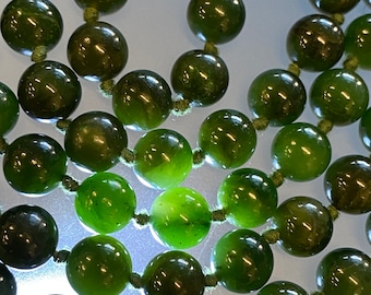 Vintage Hand-Knotted Nephrite Jade Bead Necklace, 33 Inch