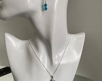 Swarovski-kristallen hart hanger ketting en oorbellen - sterlingzilver