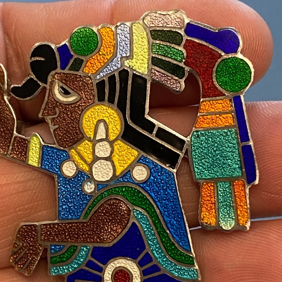 Rare Castelan Mexico Sterling Enamel Pendant Brooch M… - Gem