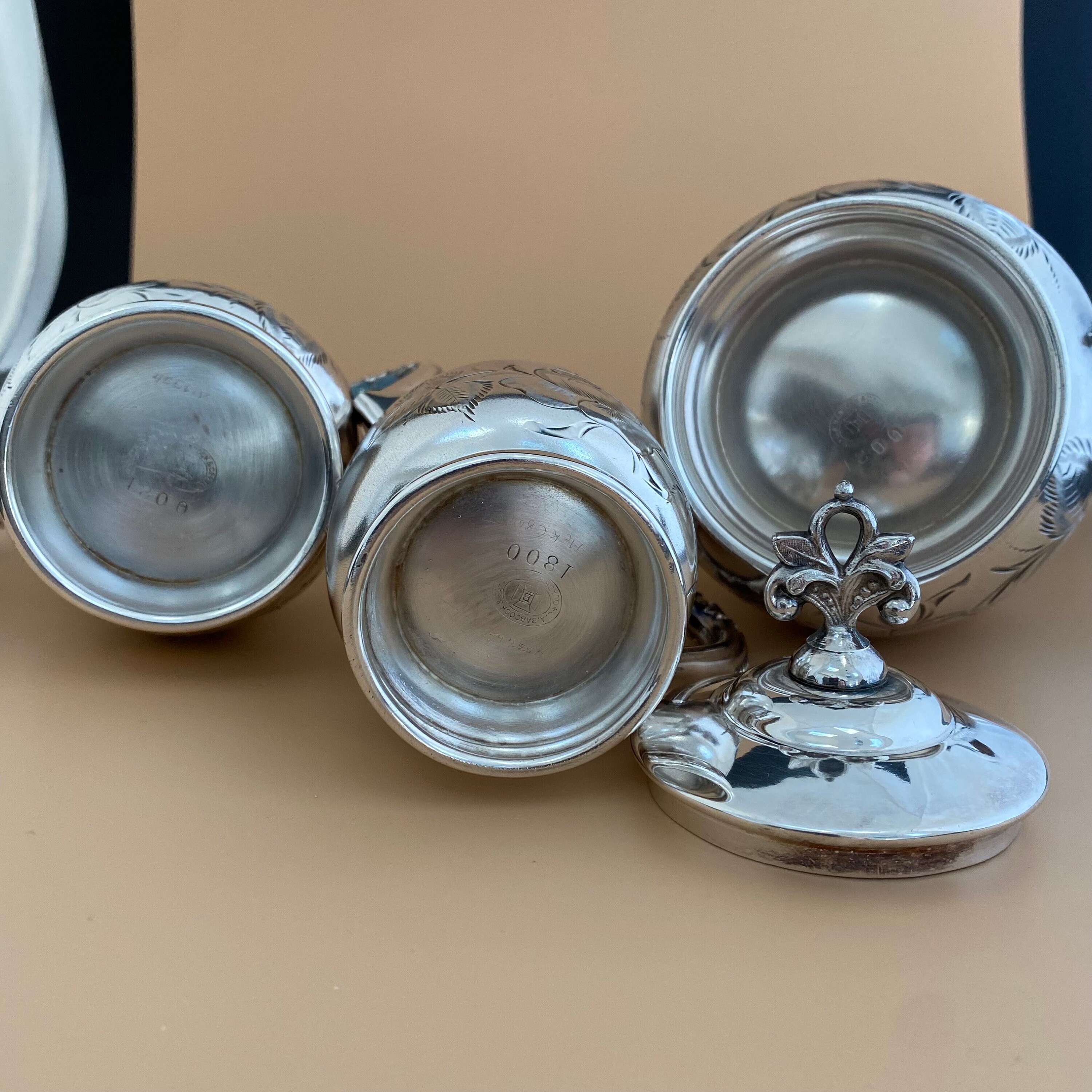 Victorian Silver Plated Tea Set, J A Babcock, Etched Floral Design