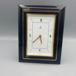 Vintage Black Metal Birks Desk Clock Black and Gold Roman Numerals 4.5 x 6 Table Clock