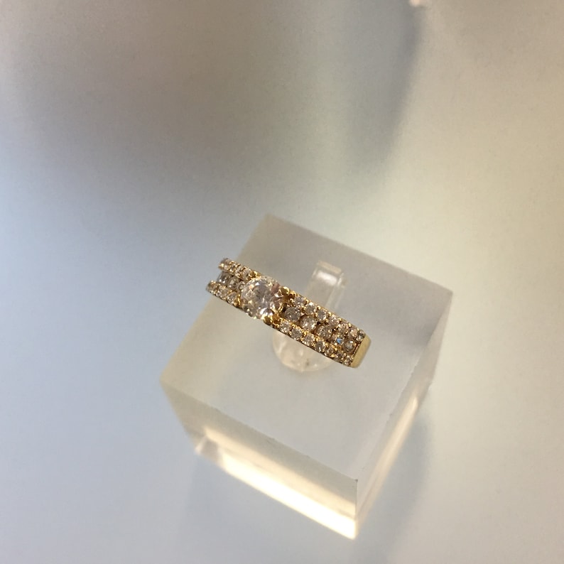 Stackable Rings Gold CZ Wedding Band Wedding Band Triple Line CZ \u2018s Gold Ring Vintage Semi Eternity Engagement Ring in 10k Yellow Gold