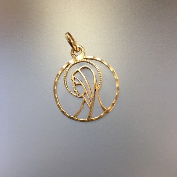 Vintage 10k Gold Virgin Mary Pendant Abstract Imag