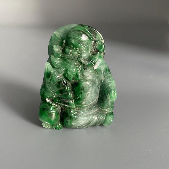 Vintage Zhong Kui Jadeite Pendant: Hand-Carved Chinese Deity
