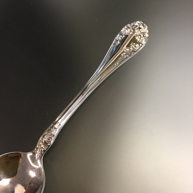 Northumbria Normandy Rose Sterling Silver 5 O\u2019clock Spoon Canadian Silver Roses on Silver No Monograms Sterling Cutlery Rose Pattern