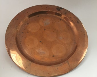Vintage Copper Serving Tray, Hecho A Mano Mexico, 8.5"