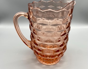 Vintage Pink Depression Glass Pitcher, Cube Pattern
