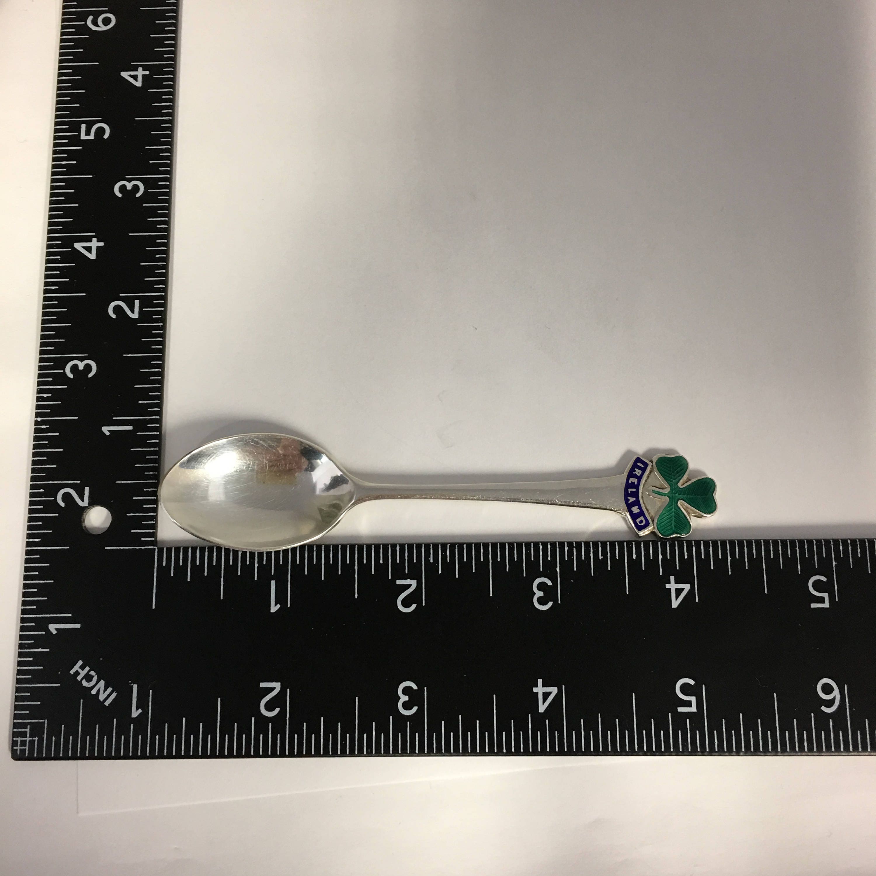 Ireland Souvenir Spoons, Pair of Enamel Green Clover Ireland