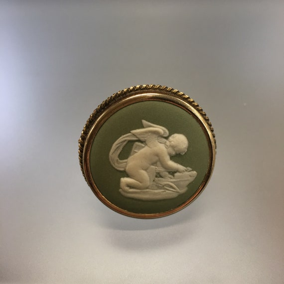 Wedgwood Cameo Cupid Brooch, Green Wedgwood Angel… - image 5