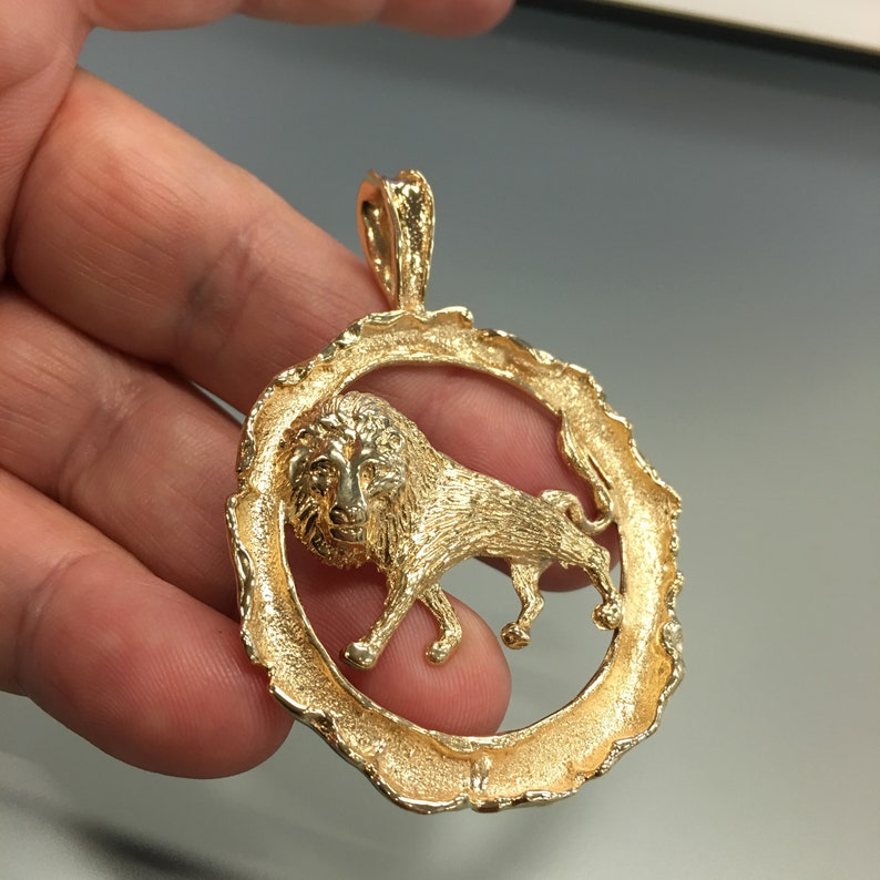 Vintage 14K Gold Lion Medallion Large Zodiac Pendant Sign of Etsy