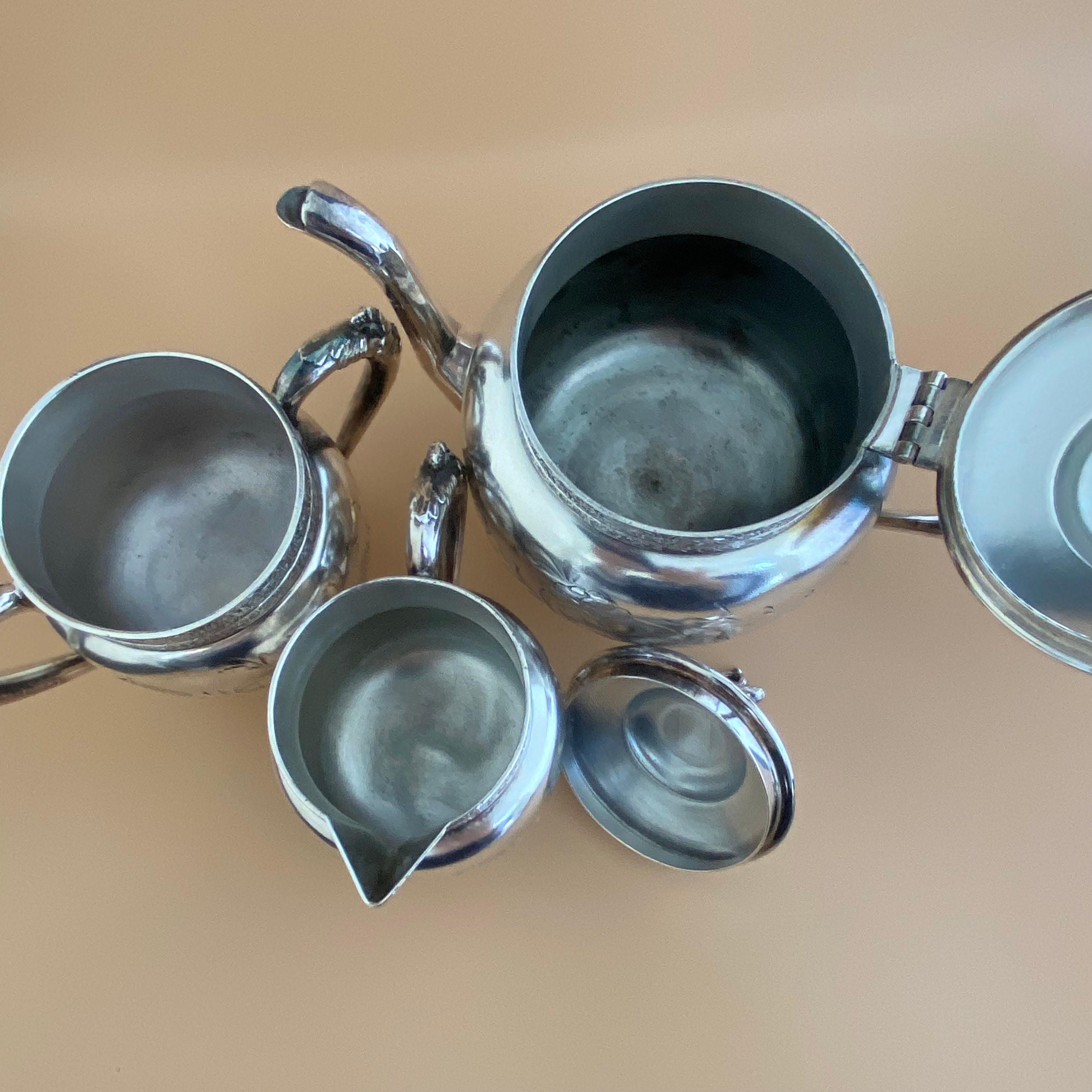 Victorian Silver Plated Tea Set, J A Babcock, Etched Floral Design
