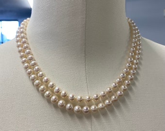 7.5mm Cultured Pearl Double Strand Necklace: 14k White Gold Clasp
