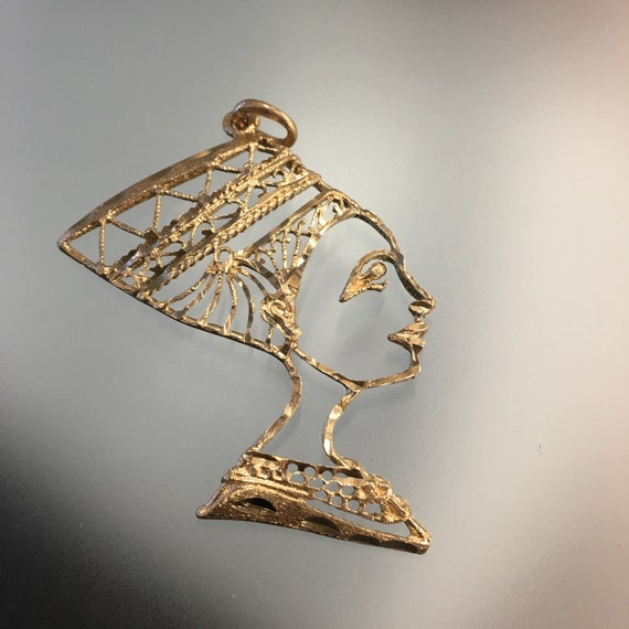 Nefertiti Egyptian Queen Head Pendant 10k Yellow G