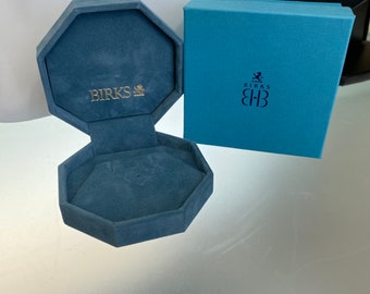 BIRK'S Pale Blue Velvet Earring Pendant Jewelry Box Octagon Shape w/ Blue BIRKS Paper Box Birks Tie Pin Box