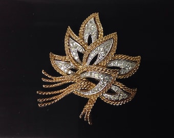 Vintage Panetta Brooch Retro Layered Leaf Brooch in Gold & Silver