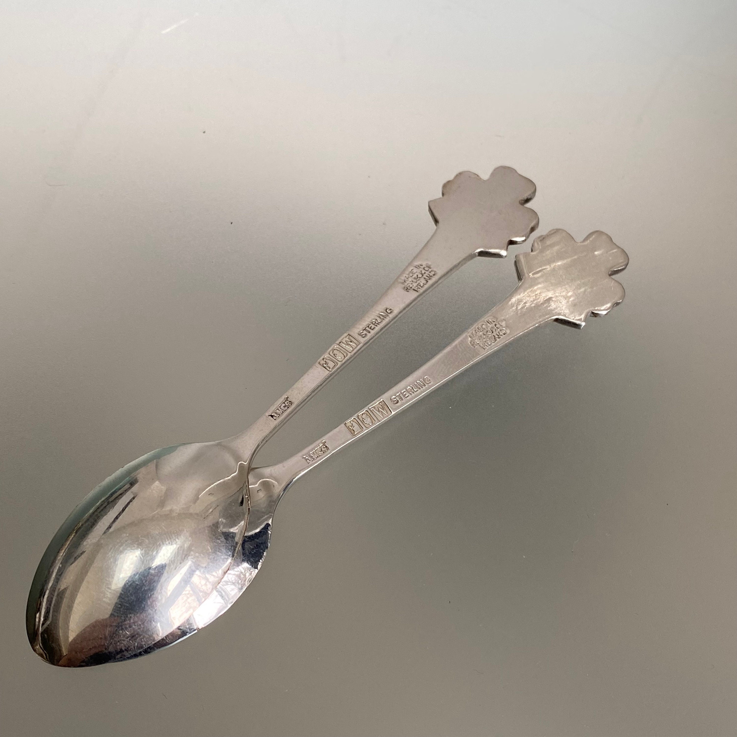105年前 ヴィンテージスプーン Dublin アイルランド Ireland Souvenir Spoons, Pair of Enamel Green Clover Ireland