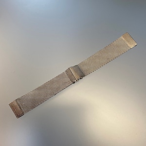 Vintage Ladies Mesh Watch Band Stainless Steel Sliding Clasp, Straight Ends 18mm Lugs with Adjustable Length Watch Band Made in Hong Kong
