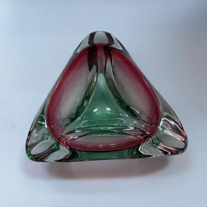 MURANO Glass Red and Green Blown Glass Ashtray Glass Ashtray, Modern Vintage Retro Murano Sommerso Ashtray, Murano Glass, Made in Italy