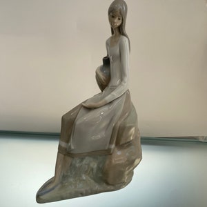 Vintage Nao by Lladro Girl Shepard Sitting On Rocks  Figurine by Jose Roig Retired 1989 Made in Spain Nao Kids in Sleepwear