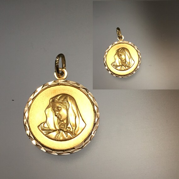 Vintage Madonna 14k Gold Double Sided Pendant, Mad