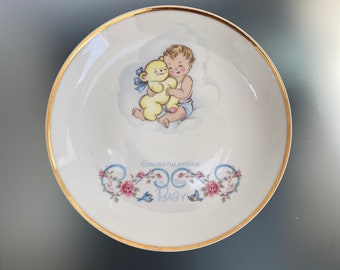 Congratulations On Your Baby Wall Plate Baby Bit Gift Fine China Decorative Plate Imperial Crown made in Romania