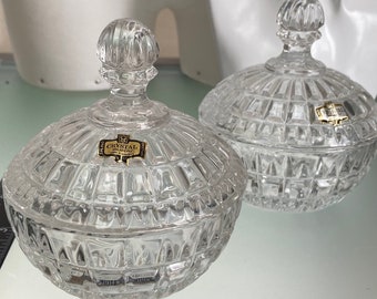 Vintage Crystal Candy Bowls with Lids: Zajecar Lead Crystal Trinket Dishes