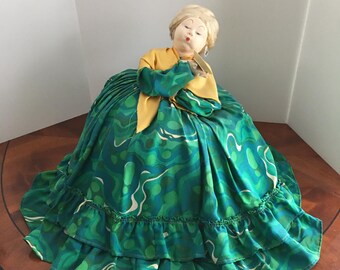 Large Vintage Russian Tea Cozy Doll, The Tea Soaker, Vintage Cloth Soviet Union Doll, Tea Cozy stockinette doll, w/ Green Dress