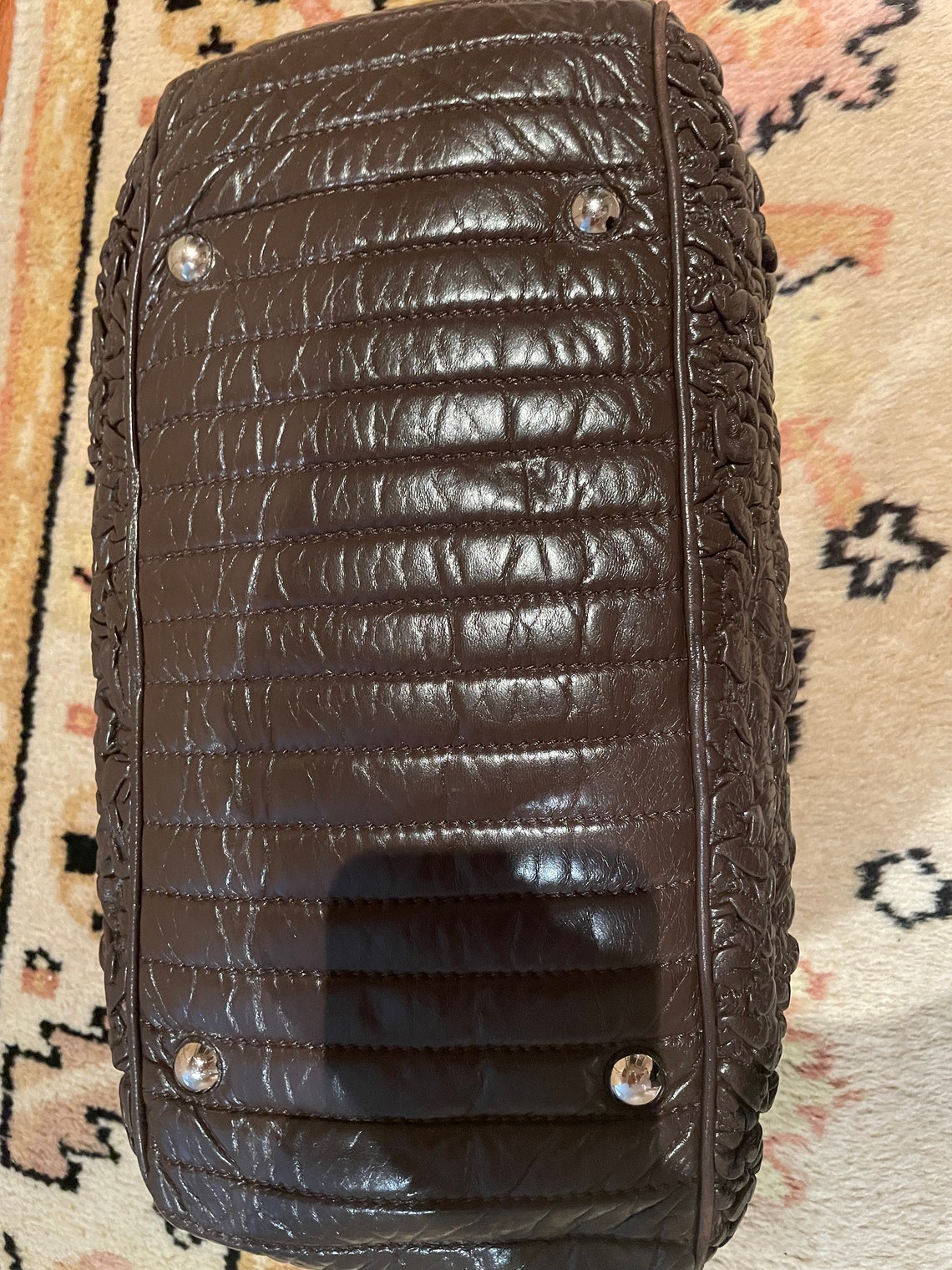 CHANEL Ruched Lambskin Bag Astrakhan Chanel Brown Lambskin Leather Astrakhan Bowler Bag, CHANEL Purse, photo 4 sur 5