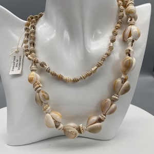 Vintage SeaShell Necklace Handmade In The Philippines 33 inch long Shell Necklace Handmade Tiny Seashells Beach Boho Jewlery Natural Shells
