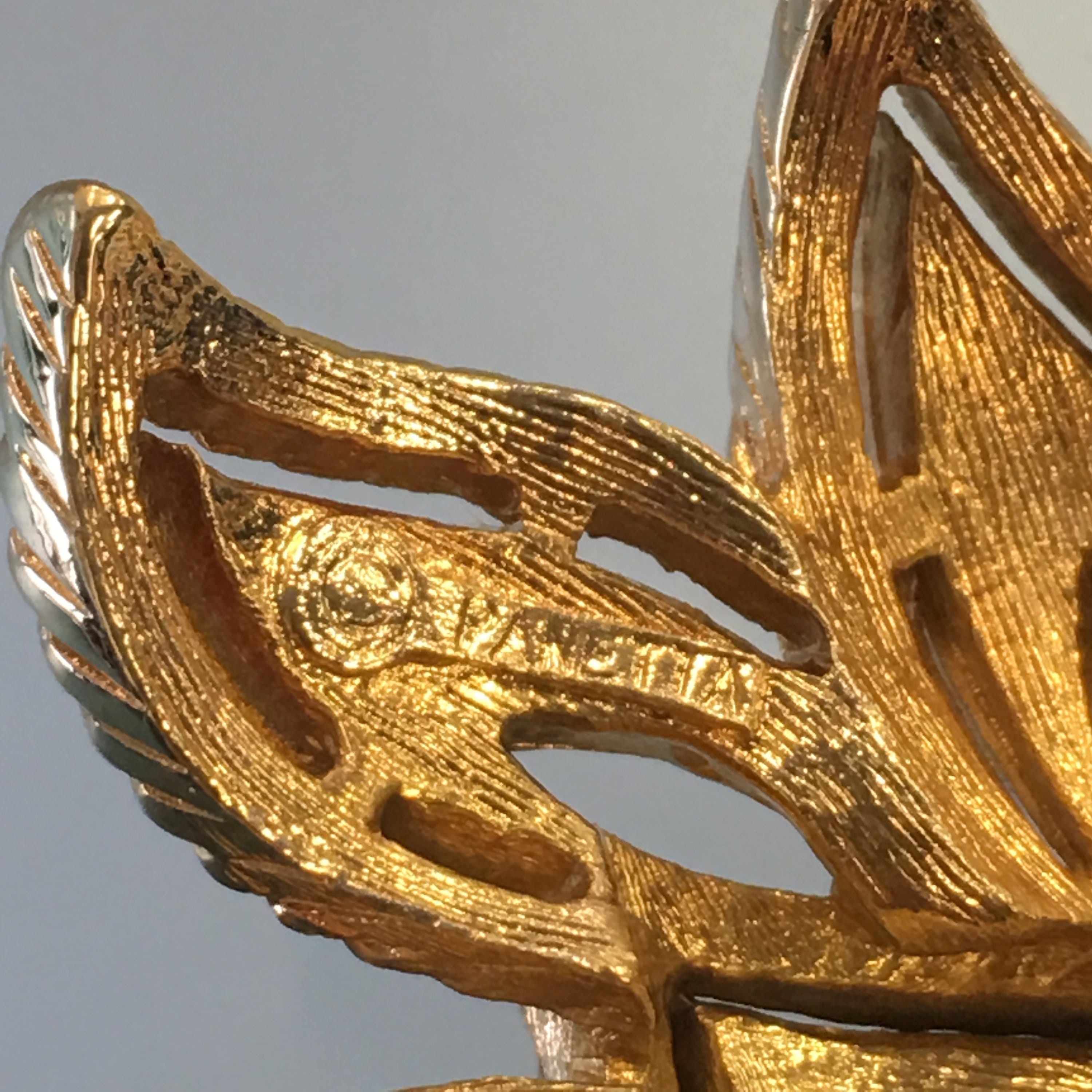 Vintage Panetta Brooch Retro Layered Leaf Brooch in Gold & Silver
