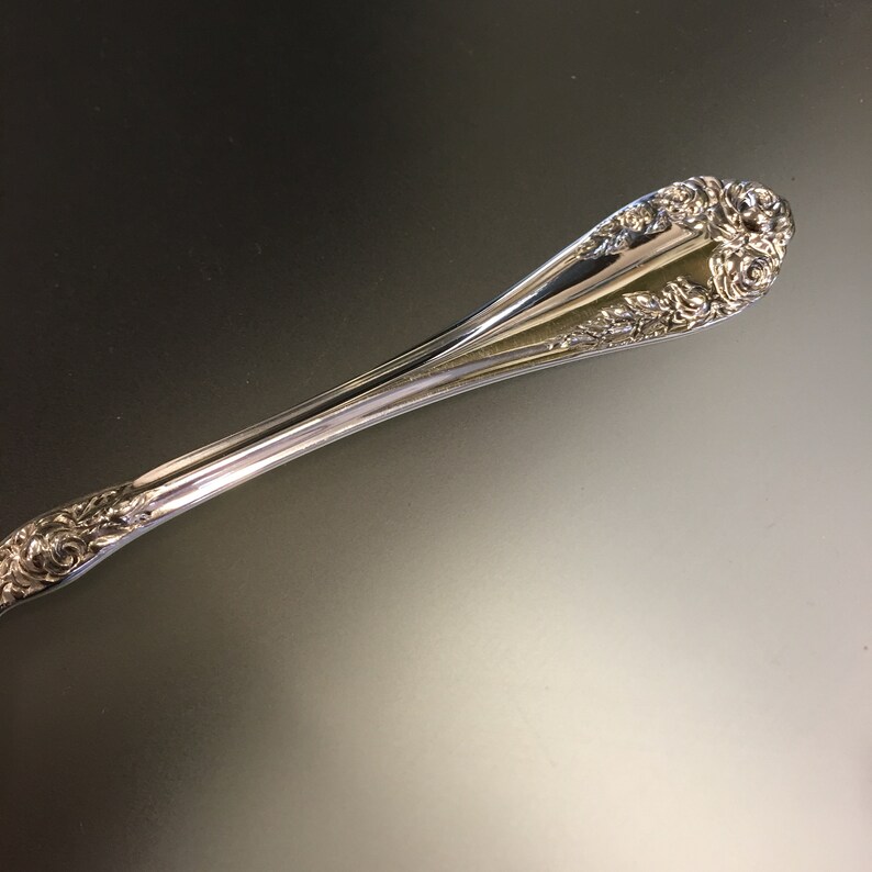 Northumbria Normandy Rose Sterling Silver 5 O\u2019clock Spoon Canadian Silver Roses on Silver No Monograms Sterling Cutlery Rose Pattern